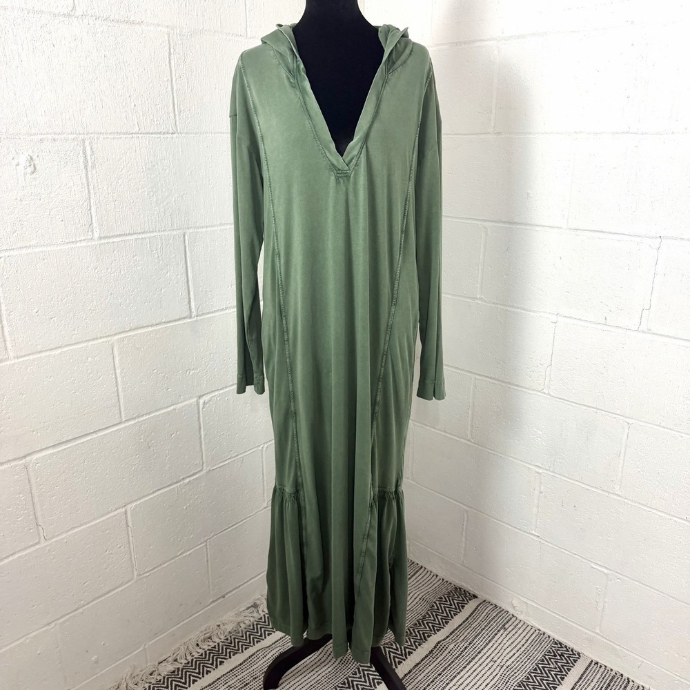 Anthropologie Daily Practice Womens Midi Dress Size L Green Hoodie B Casual BoHo